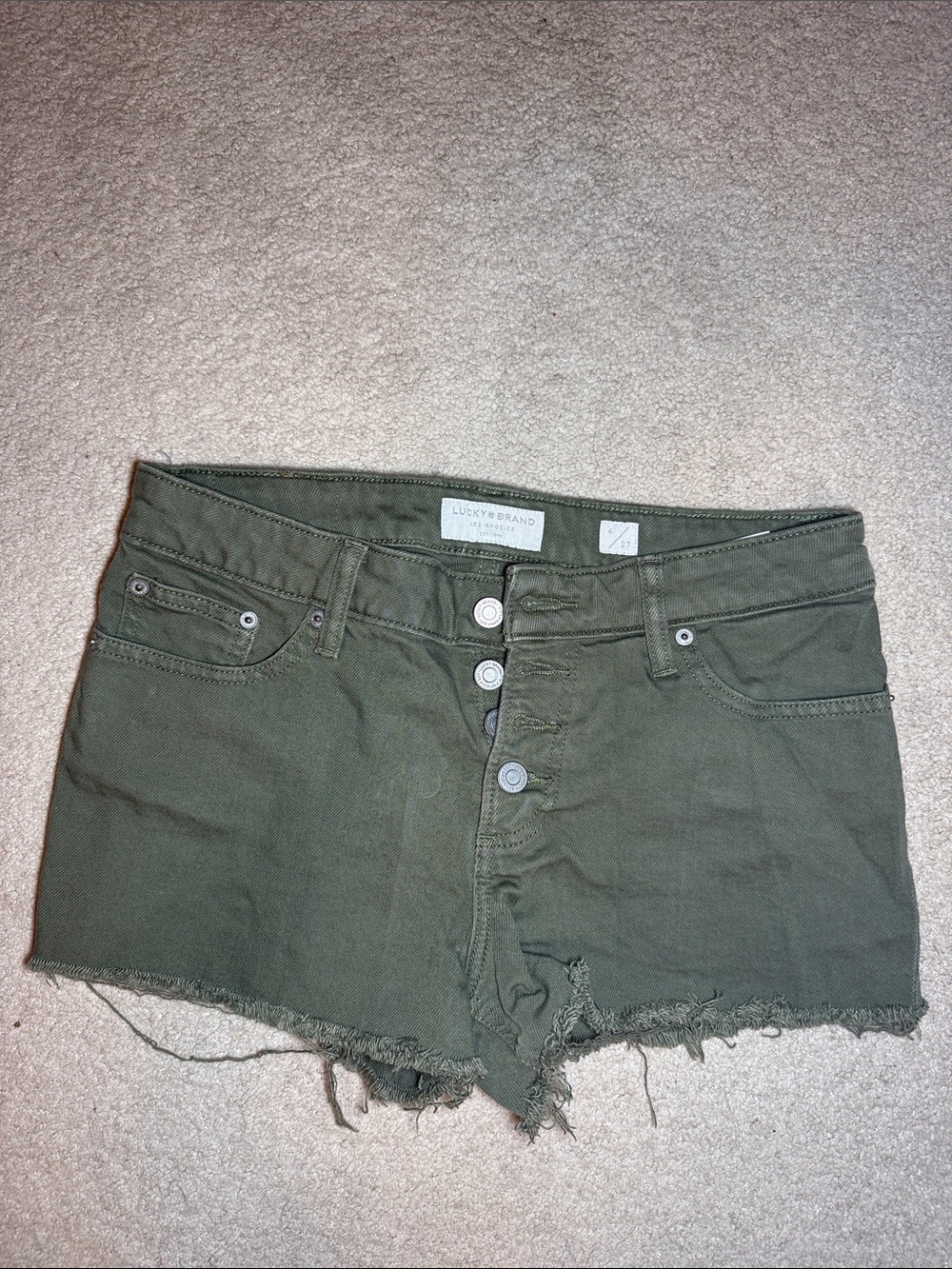 Lucky Brand Olive Green Denim Cutoff Shorts with Button Front
